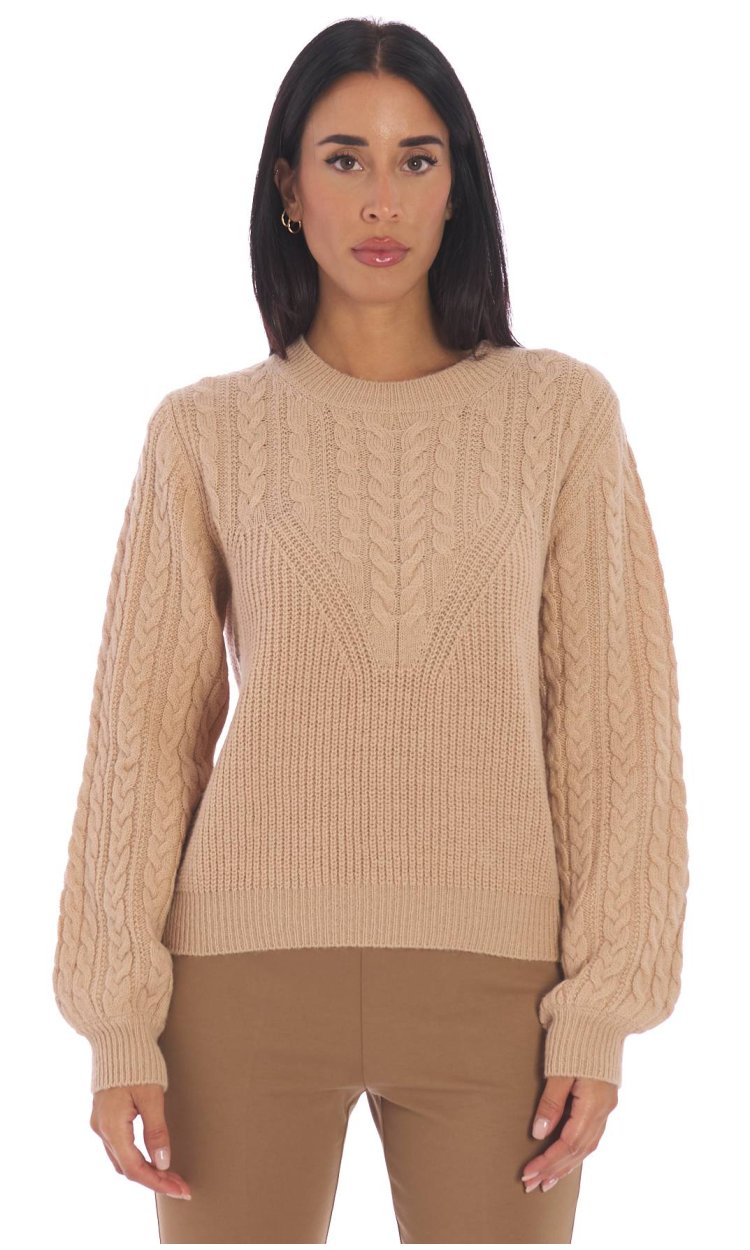 TWINSET CREW NECK CABLE CAMEL SWEATER