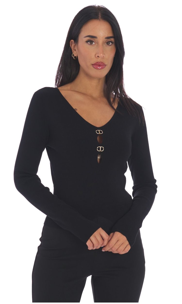 TWINSET V-NECK SWEATER WITH DROP-SHAPED OPENINGS