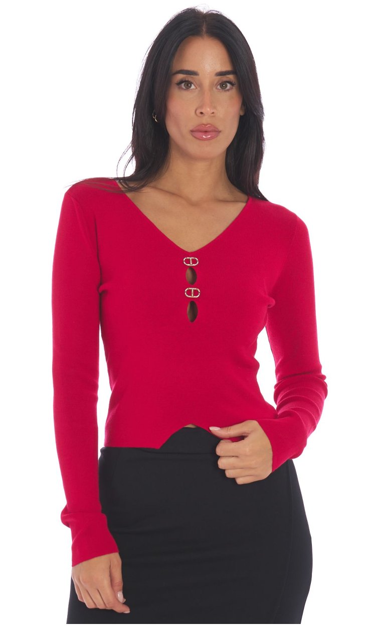 TWINSET V-NECK SWEATER WITH DROP-SHAPED OPENINGS