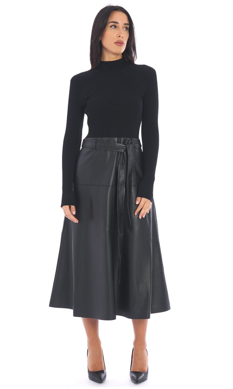 TWINSET KNITTED DRESS WITH ECO-LEATHER SKIRT