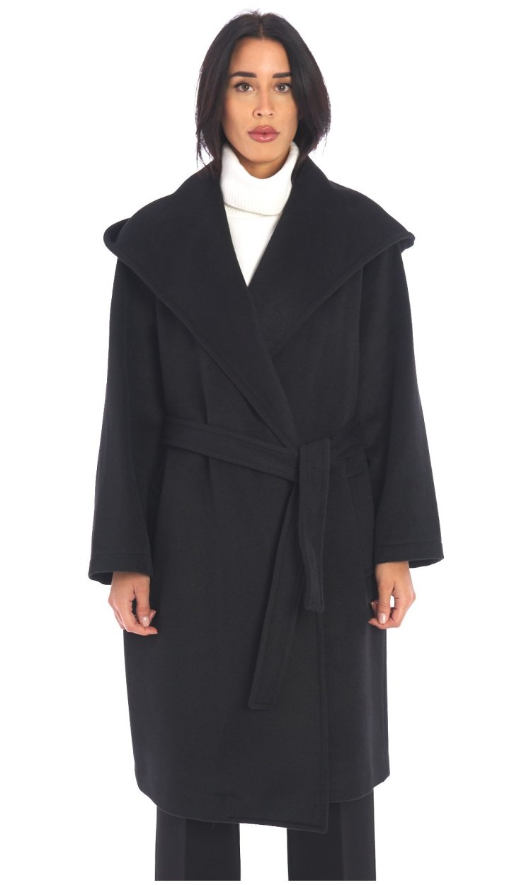 TWINSET OVER COAT WITH HOOD AND BELT BLACK