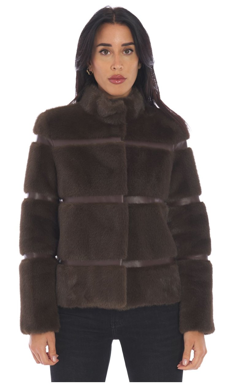 SHORT TWINSET ECO FUR WITH ECOLEATHER INSERTS