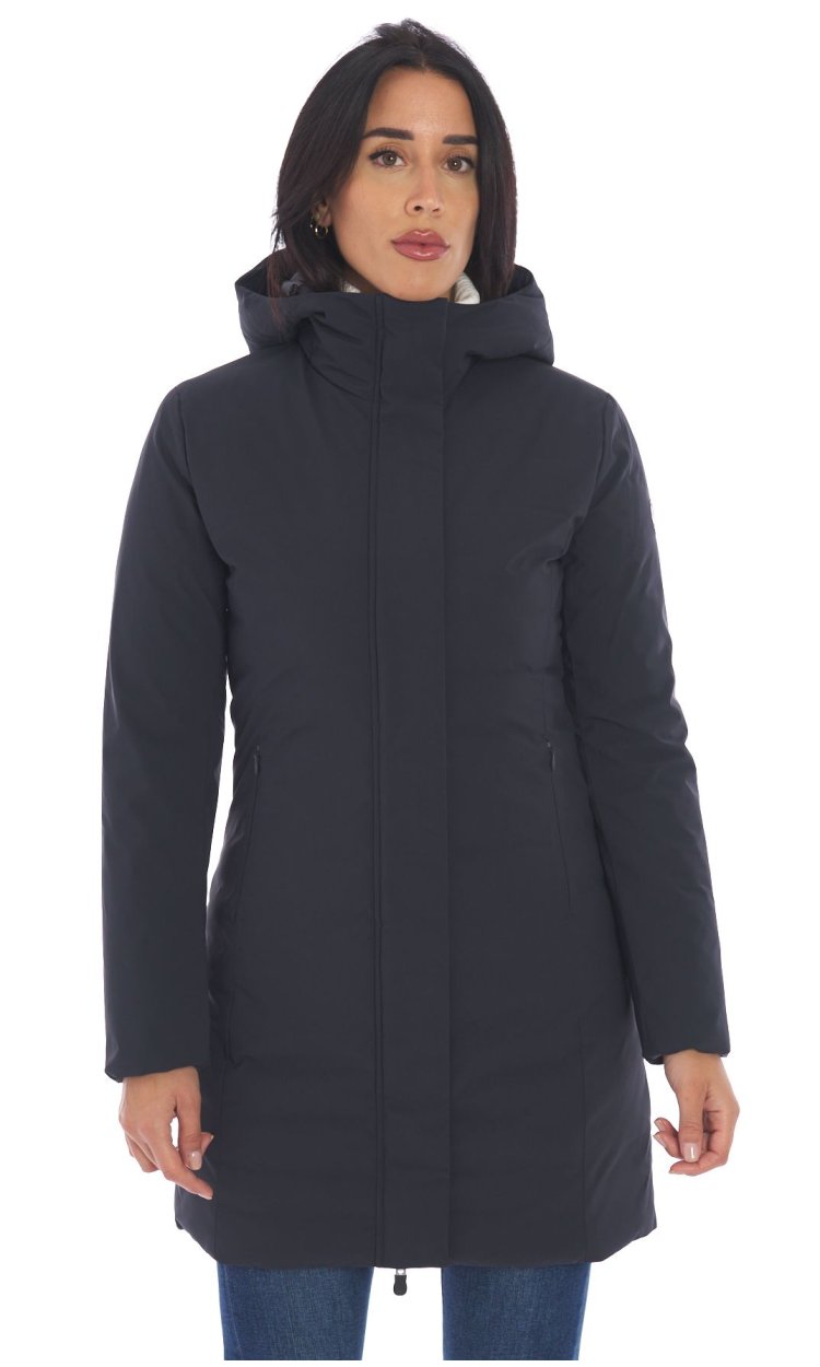 Women s long down jacket Save The Duck with hood LEYLA