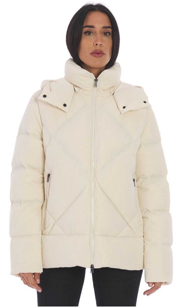 PEOPLE OF SHIBUYA FLARED DOWN JACKET WITH DETACHABLE HOOD WHITE - AROE