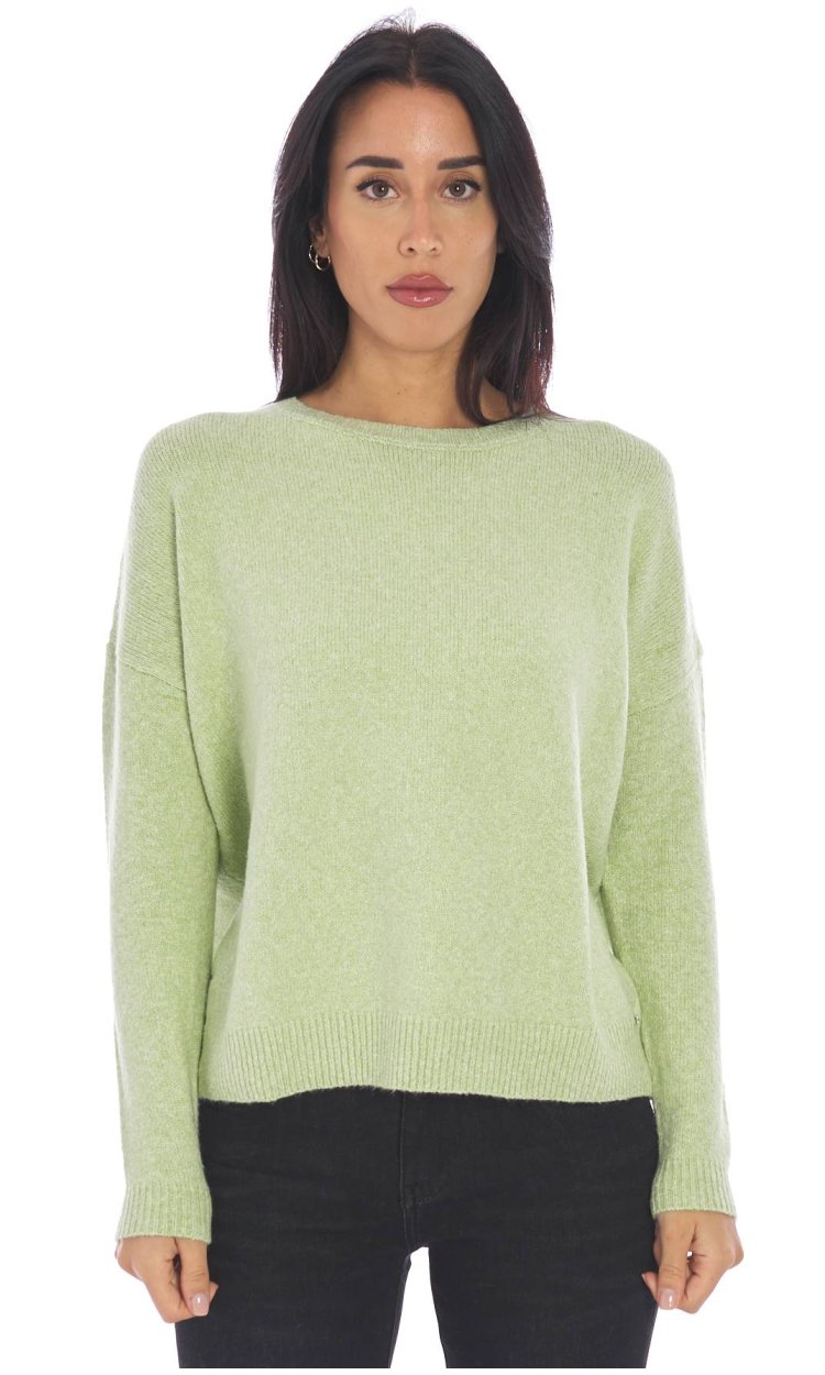 WHITE WISE MELANGE SWEATER IN GREEN CHENILLE