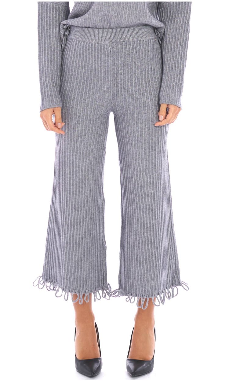 WHITE WISE KNITTED PANTS WITH FRINGES