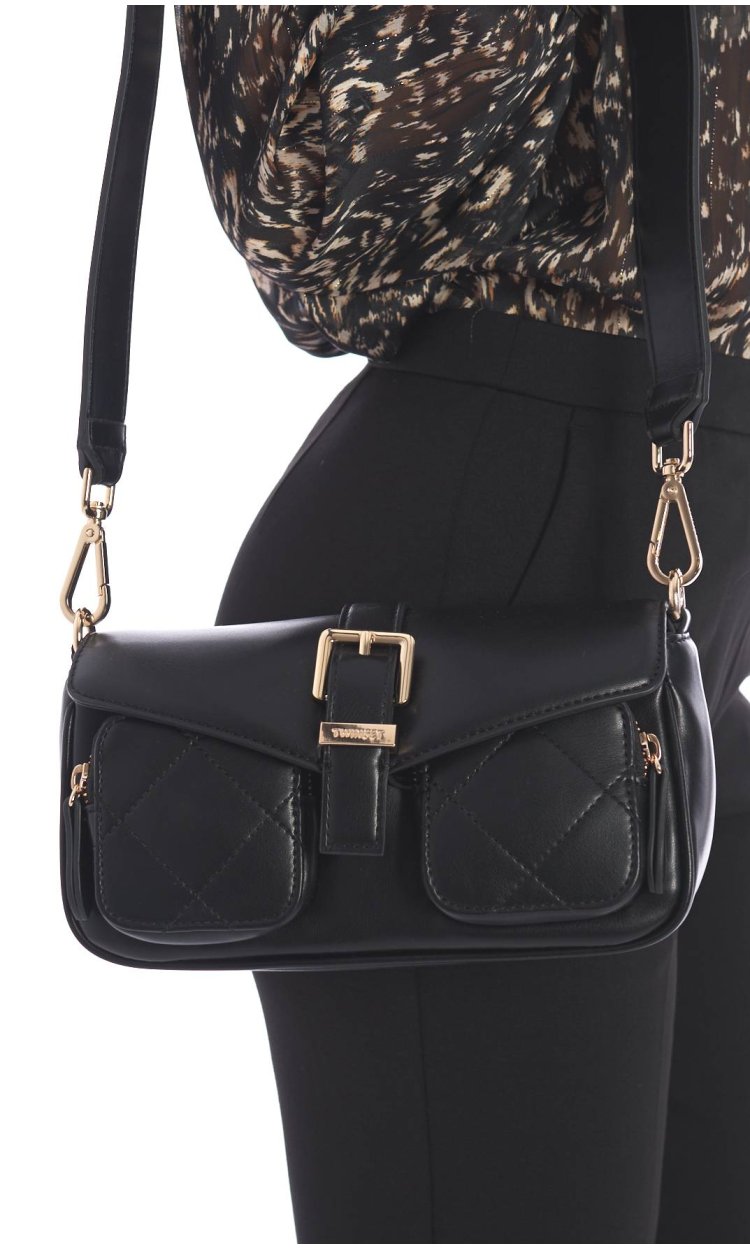 TWINSET SHOULDER BAG WITH BUCKLE AND POCKETS BLACK