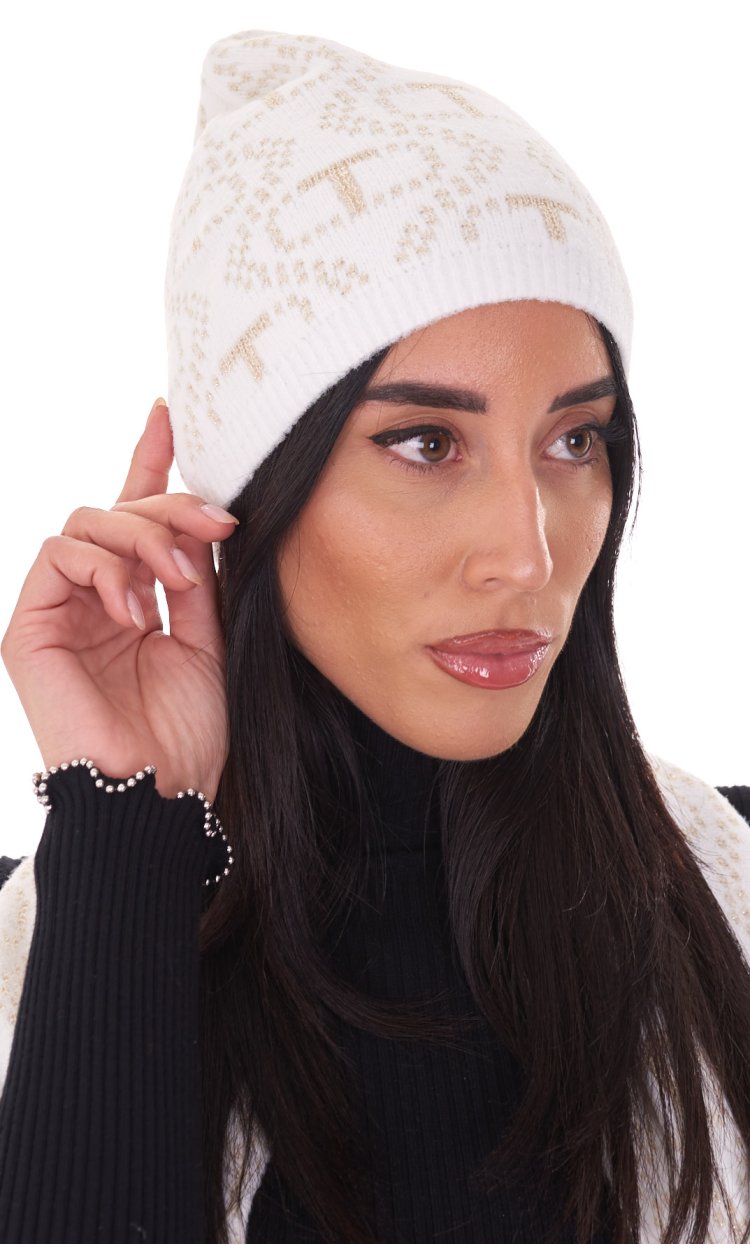 CAPPELLO TWINSET BIANCO CON LOGO IN LUREX