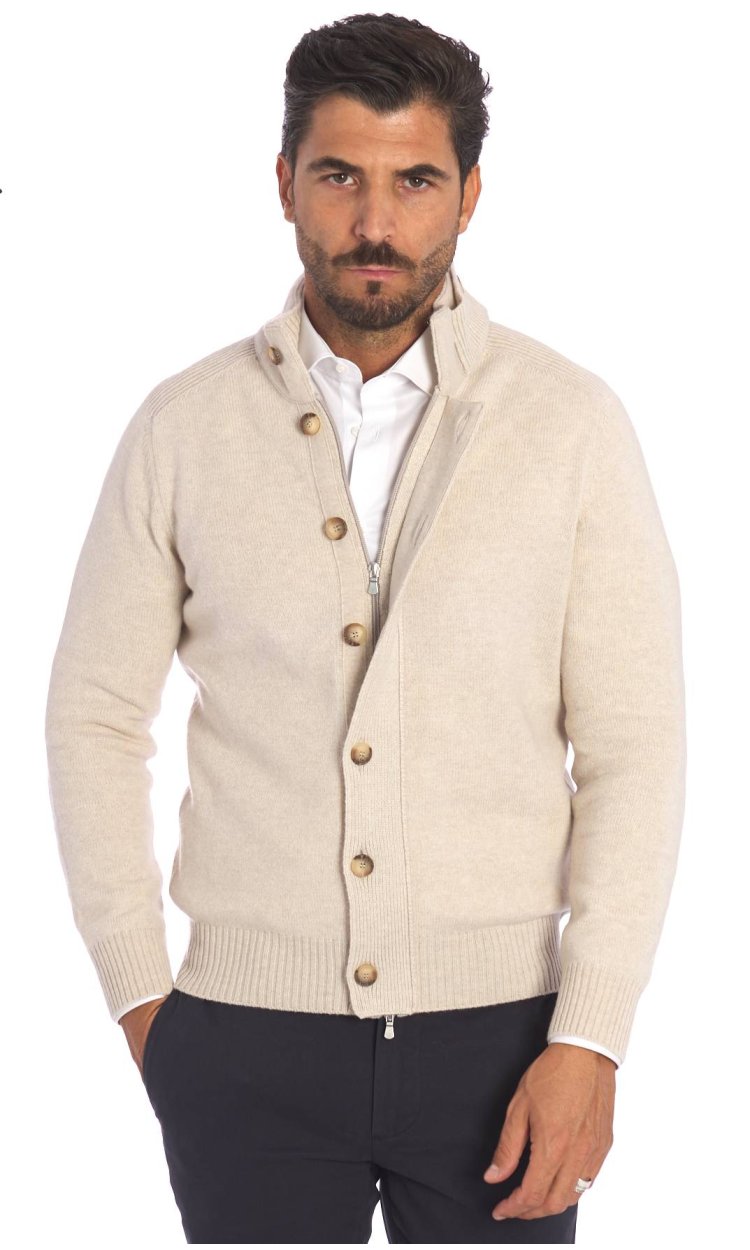 GRAN SASSO PURE WOOL JACKET SWEATER WITH ZIP AND BUTTONS