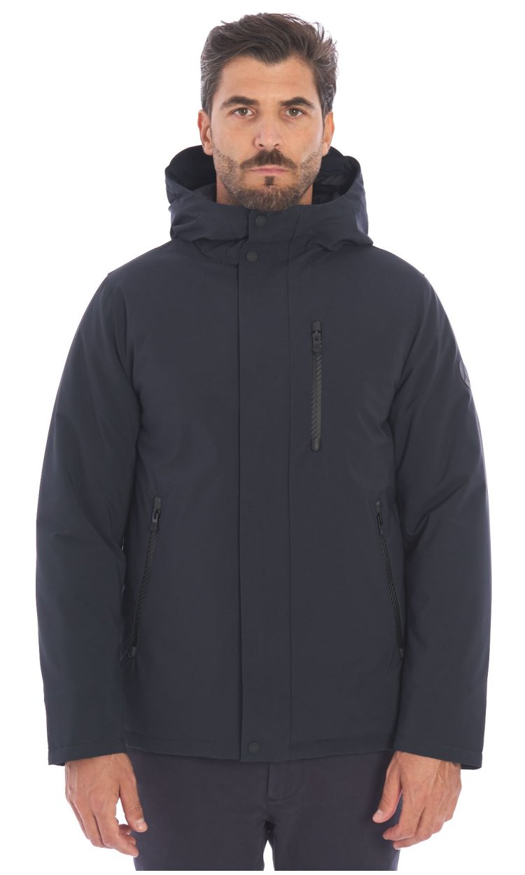 PEOPLE OF SHIBUYA SHORT BLUE DOWN JACKET IN GORE-TEX WITH HOOD - AKORE