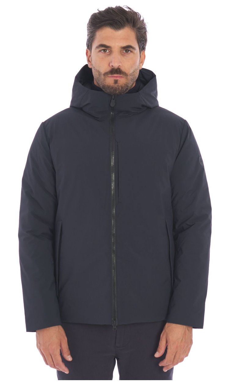 SAVE THE DUCK BLUE SHORT DOWN JACKET WITH HOOD - OBIONE