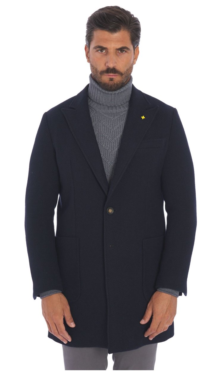 ALESSANDRO GILLES BLUE HERRINGBONE COAT