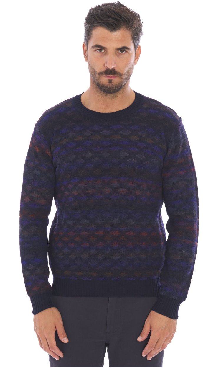 PRIVATI FIRENZE CREW NECK SWEATER JACQUARD BLUE