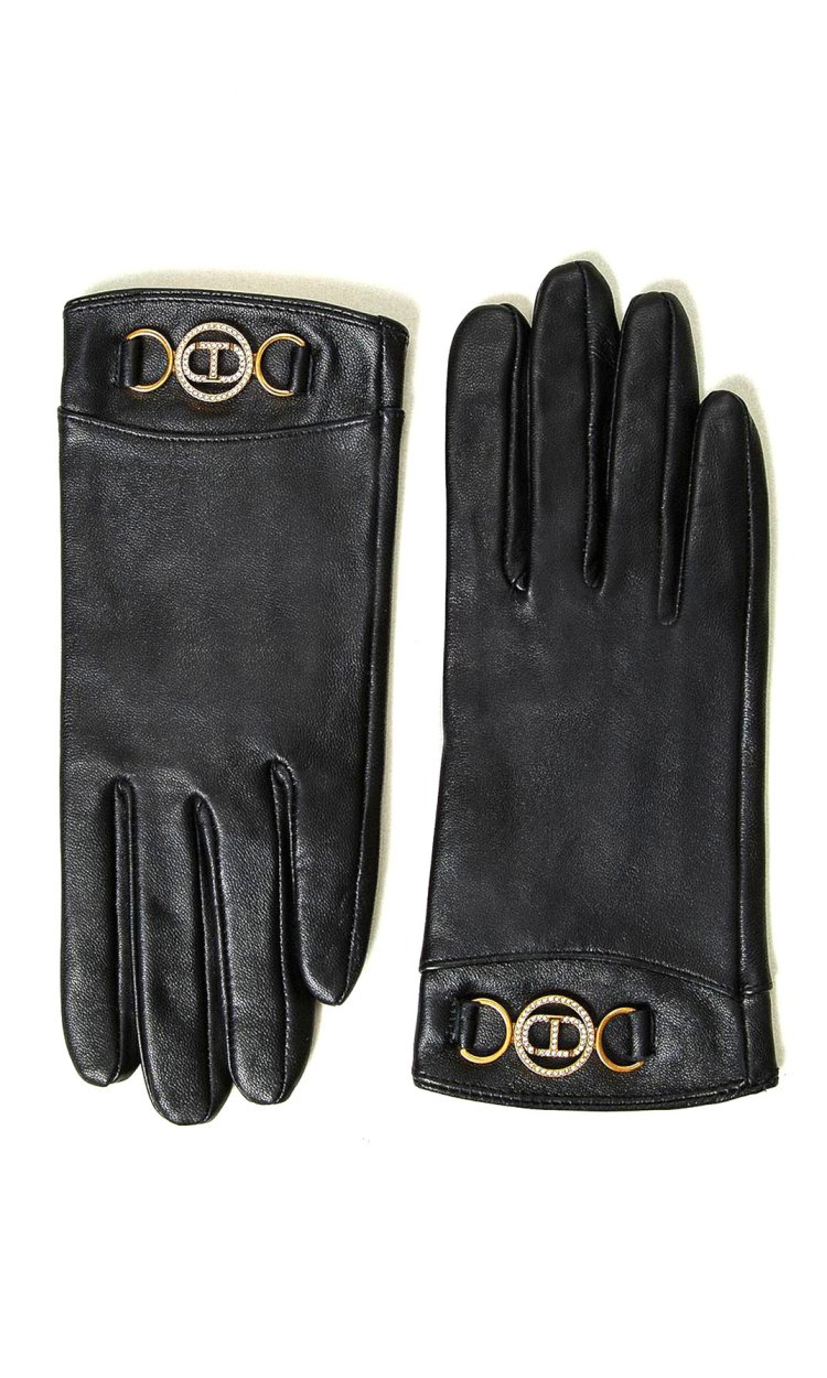 TWINSET LEATHER GLOVES WITH METAL LOGO