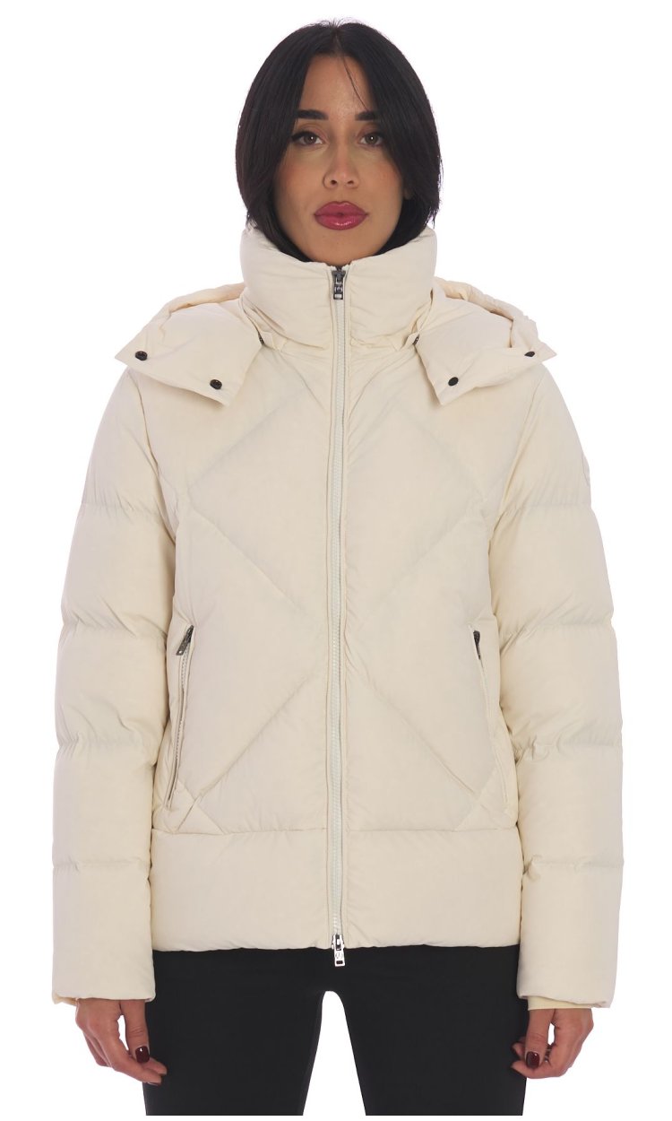 PEOPLE OF SHIBUYA FLARED DOWN JACKET WITH DETACHABLE HOOD WHITE - AROE