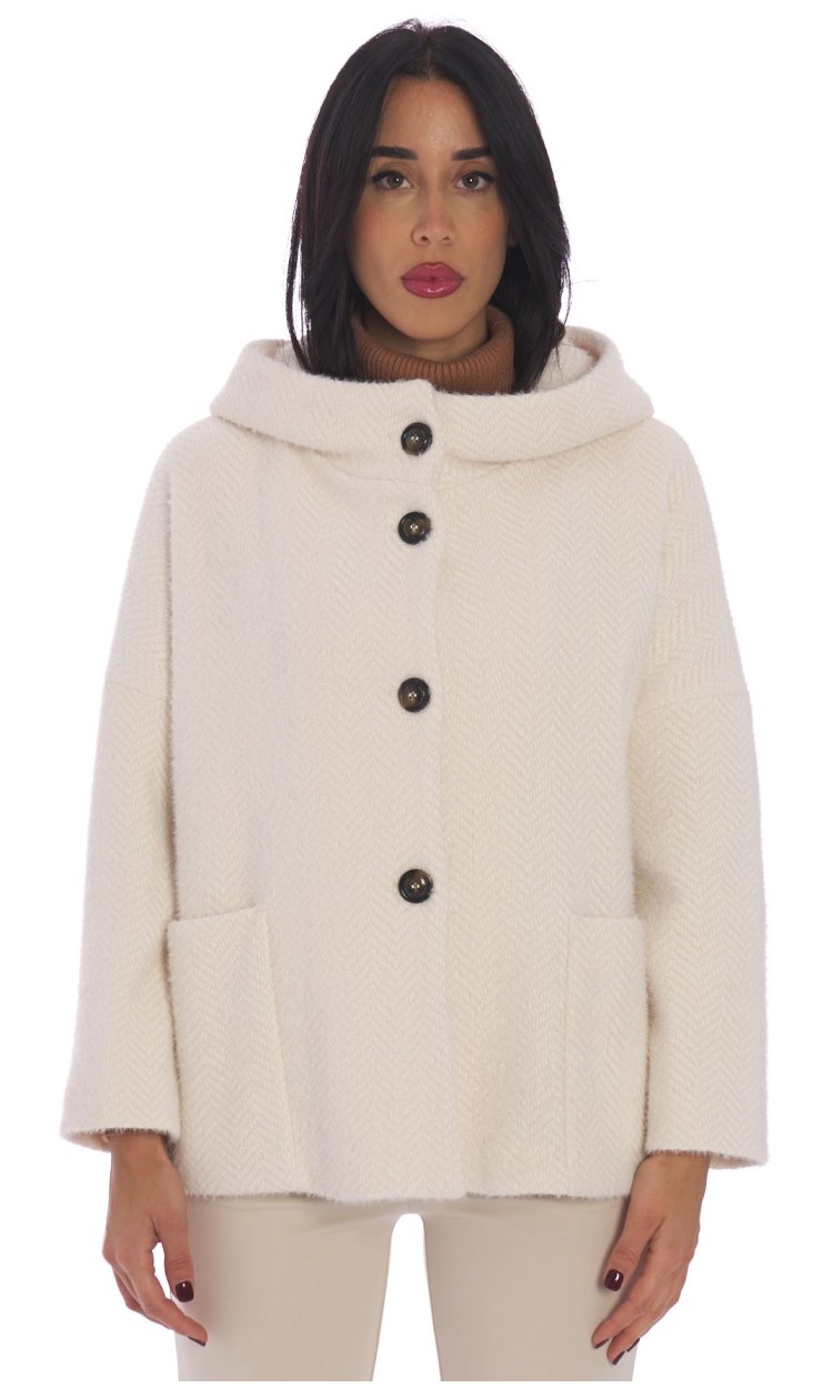 WHITE WISE SHORT CREAM COAT WITH HOOD