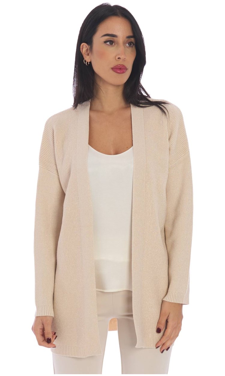 WHITE WISE RIBBED CARDIGAN IN LUREX