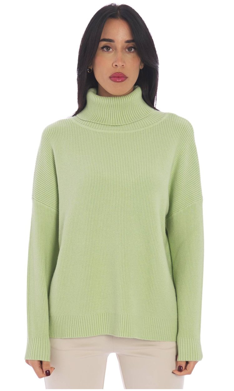 WHITE WISE RIBBED TURTLENECK GREEN SWEATER