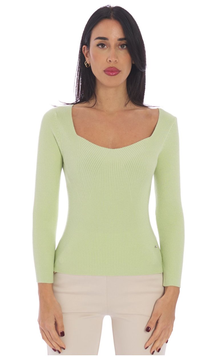 WHITE WISE GREEN RIBBED SWEATER