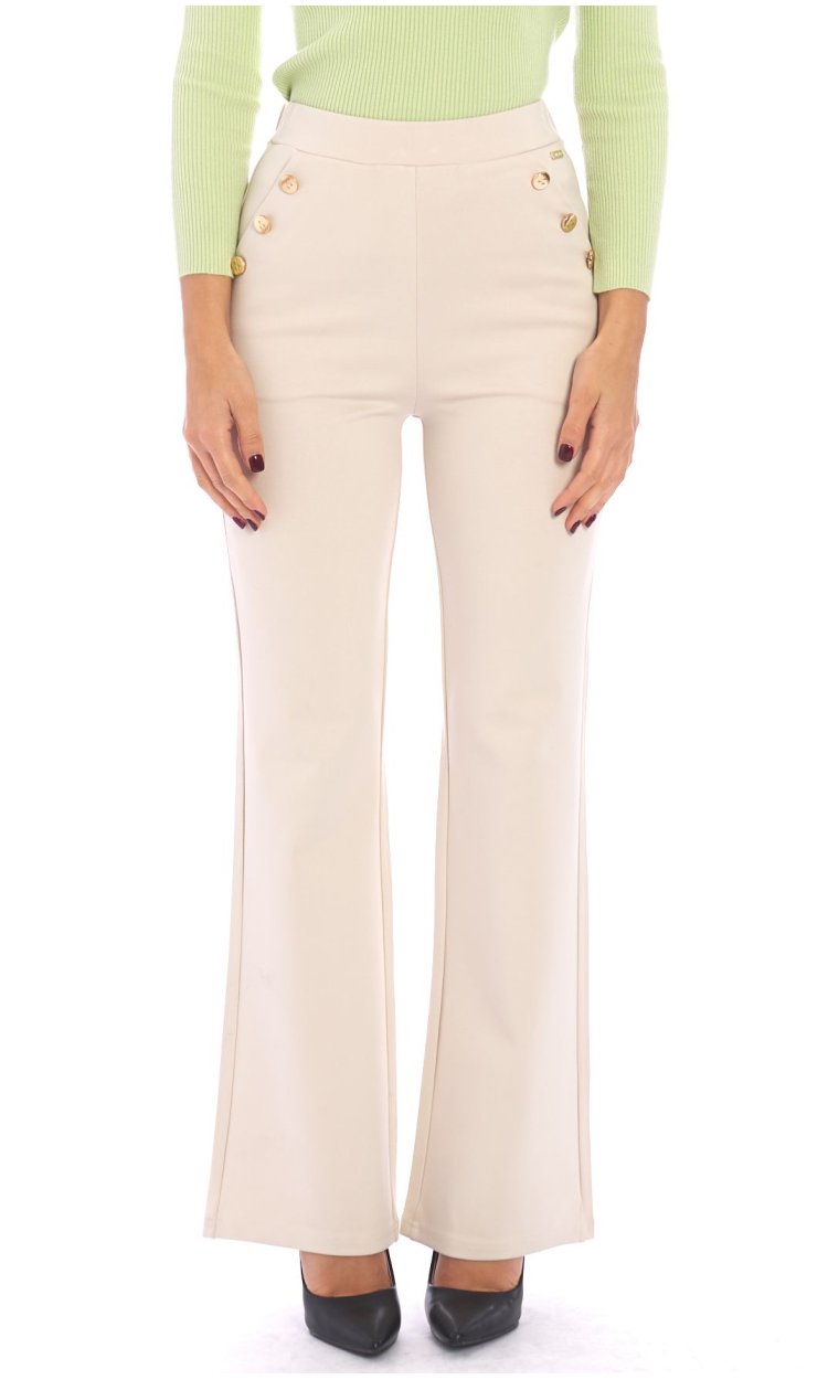 PANTALONE PALAZZO WHITE WISE CON BOTTONI ORO